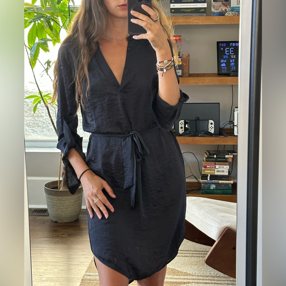 Michael Kors Navy Satin Dress with Tie Waist